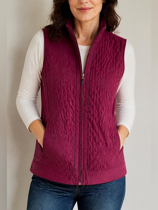 Alia Jackets & Blazers - Alia Quilted Sleeveless Vest in Deep Berry